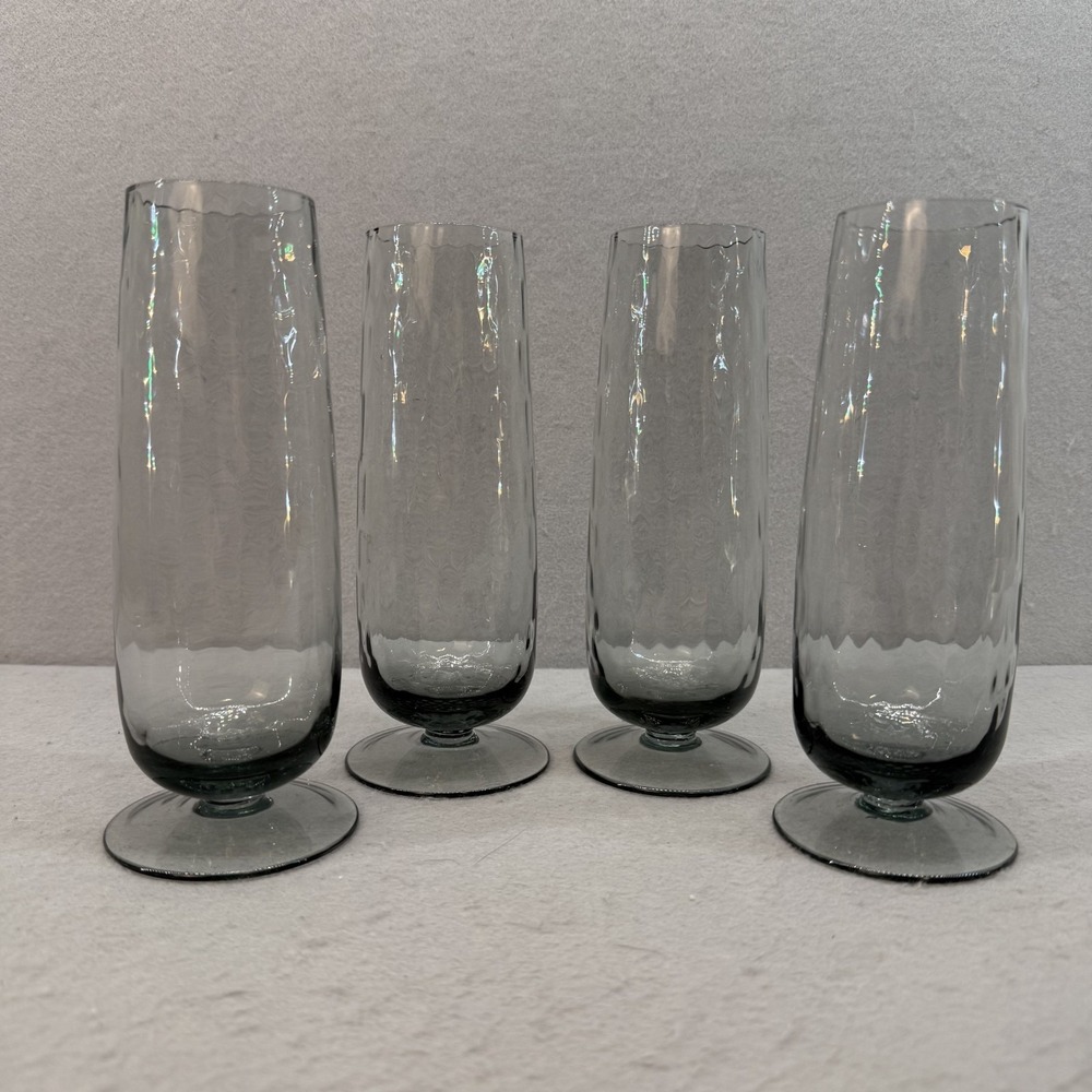 Anthropologie Senna Smoke Grey Champagne Flutes Hammered Glass Set of 4
